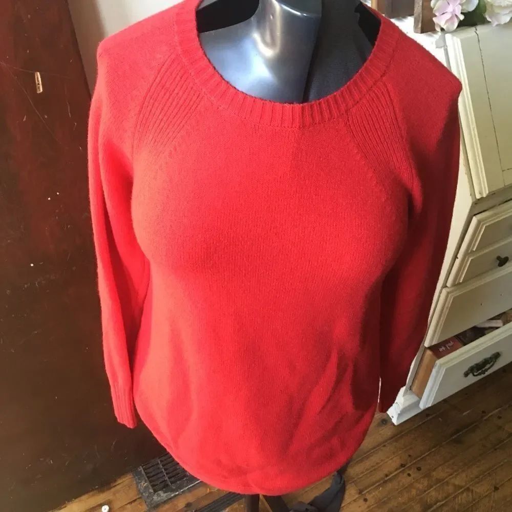 Anthropologie boho artsy S bright red crew neck sweater